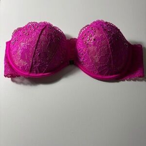 Victoria's Secret Fuchsia Lace Strapless Bra